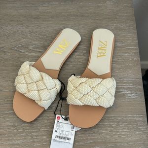 ZARA pearl braided sandal NWT